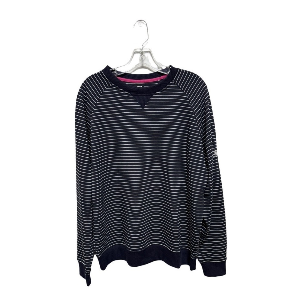 FootJoy Striped Golf Crewneck Pullover Sweater Men's L Navy Blue White Long